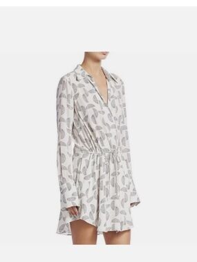 A.L.C. White Printed Long-Sleeve Drawstring Waist Mini Dress